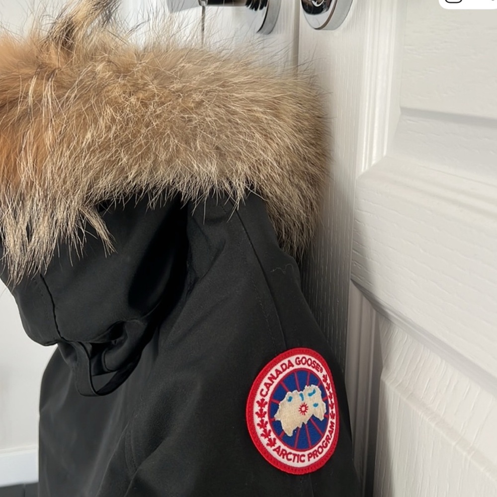 Canada Goose Kids Black Parka with Tan Fur Trim